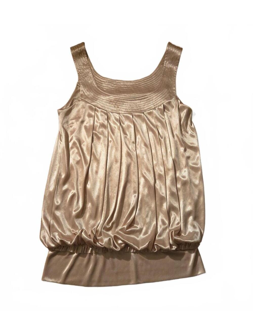 Charlotte Russe Champagne Satin Pleated Bubble Hem Tank Top  Y2K Clubwear